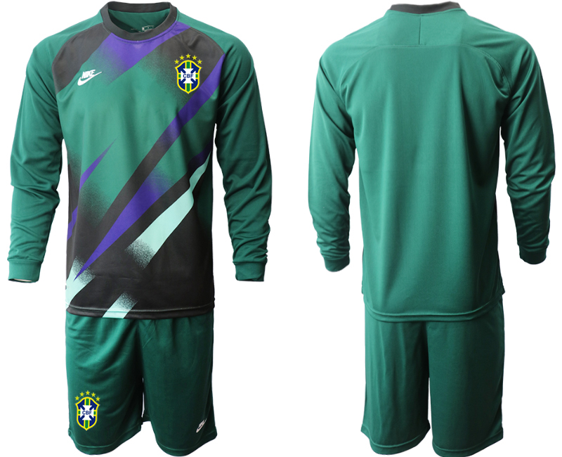 Men 2020-2021 Season National team Brazil goalkeeper Long sleeve green Soccer Jersey
